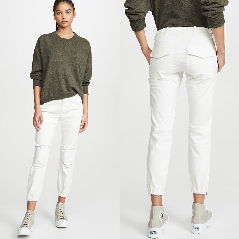 NILI LOTAN Cropped Military Pant in Eggshell
